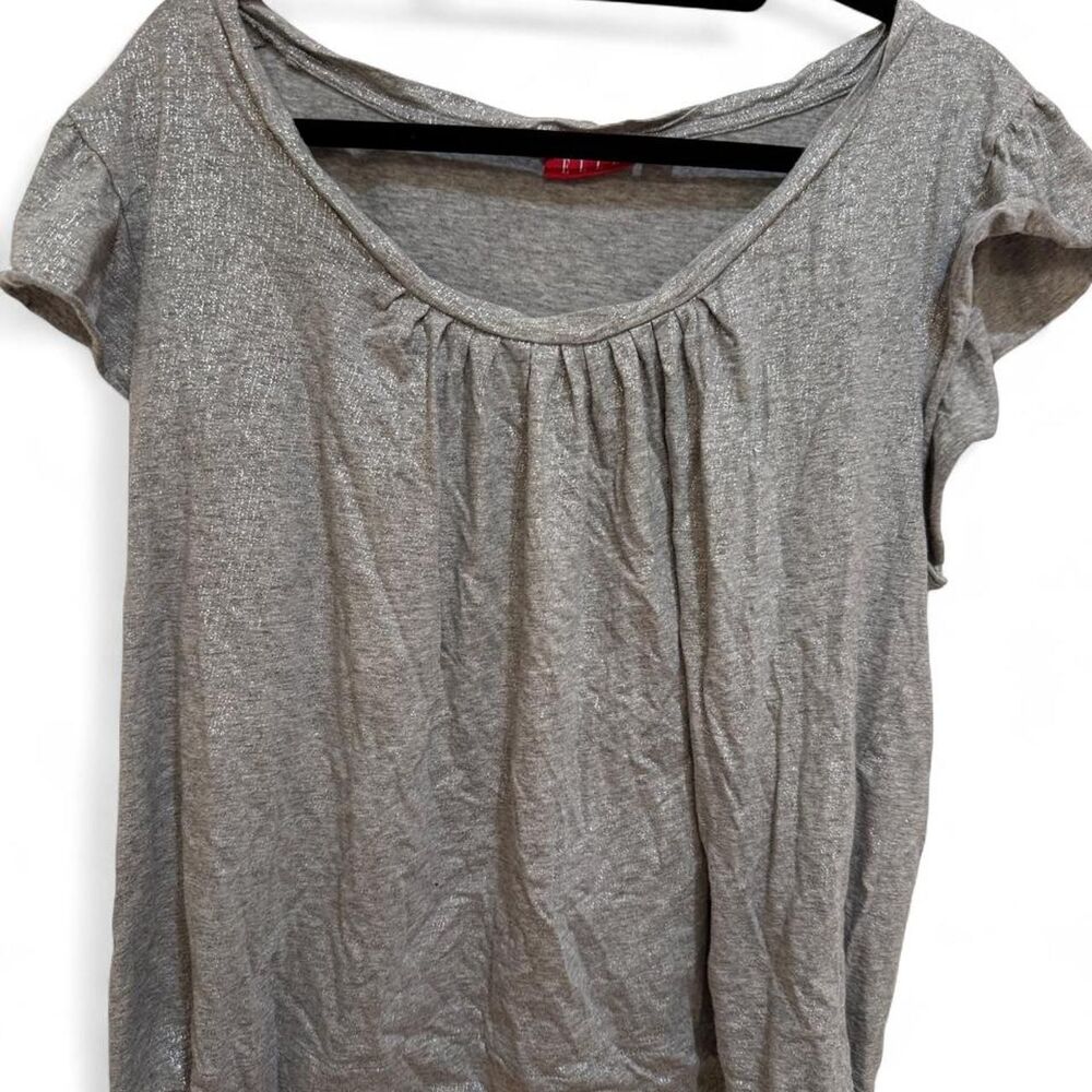 Elle Women's Silver Metallic Grey Ruffle Sleeve Comfortable T-Shirt